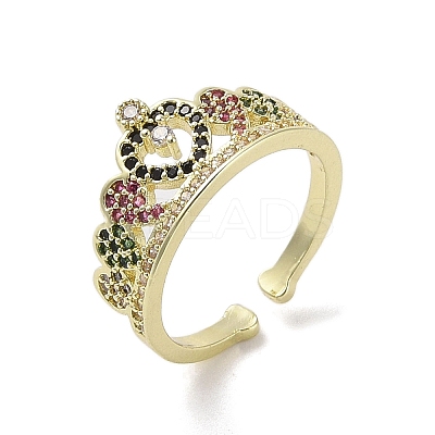 Brass Micro Pave Cubic Zirconia Open Cuff Rings RJEW-M170-10G-1