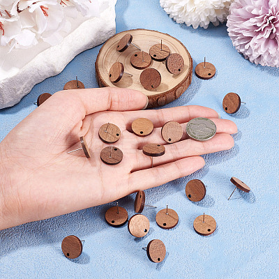 20 Pairs Walnut Wood Stud Earring Findings MAK-TAG0001-01-1