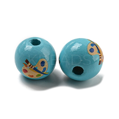 Printed Wood European Beads WOOD-L020-D08-1