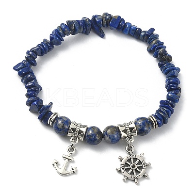 Natural Lapis Lazuli Chips Stretch Bracelet BJEW-JB09598-02-1