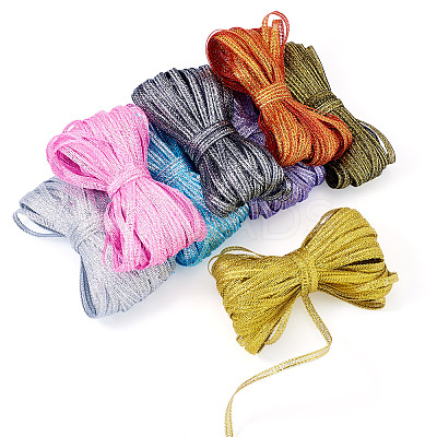 8 Bundles Polyester Glitter Power Ribbons OCOR-TA0002-93-1