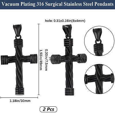 2Pcs 316 Surgical Stainless Steel Pendants STAS-BBC0006-13EB-1
