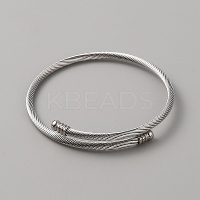 304 Stainless Steel Round Rope Chain Cuff Bangle for Women BJEW-WH0020-36P-1