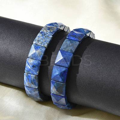Square Dyed Natural Lapis Lazuli Beads Stretch Bracelets for Women Men BJEW-C097-06M-1