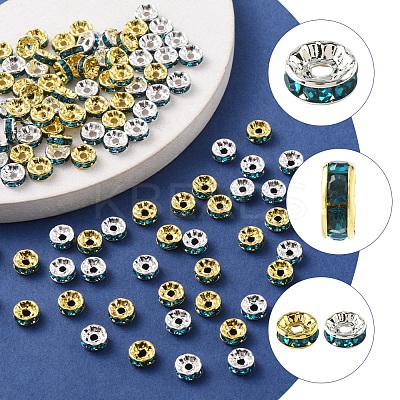 120Pcs 2 Colors Brass Rhinestone Spacer Beads RB-FS0001-05B-1