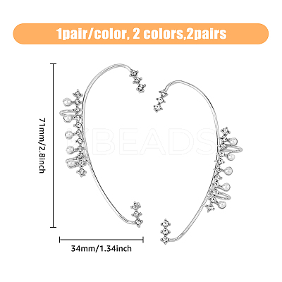 4Pcs 4 Style Crystal Rhinestone Curved Bar Cuff Earrings with Imitation Pearl Beaded EJEW-HY0001-04-1