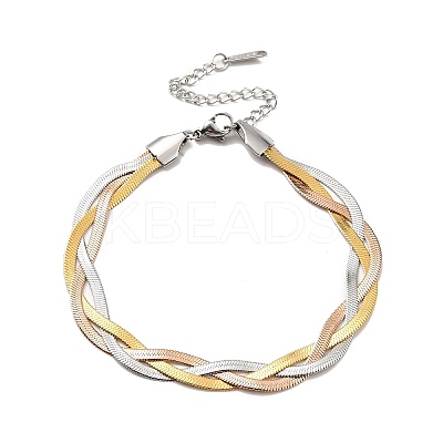 304 Stainless Steel Interlocking Herringbone Chain Bracelet for Men Women BJEW-H554-01-1