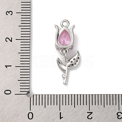 Ion Plating(IP) Brass Micro Pave Cubic Zirconia Tulip Pendants KK-U042-02P-02-1