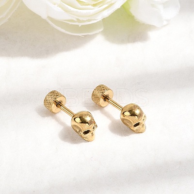 304 Stainless Steel Skull Stud Earrings EJEW-C166-01G-1