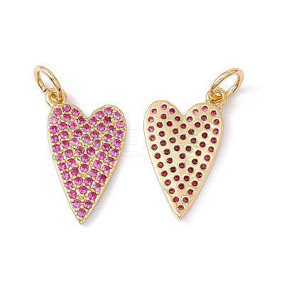 Rack Plating Brass Micro Pave Hot Pink Cubic Zirconia Pendants X-ZIRC-C040-19G-1