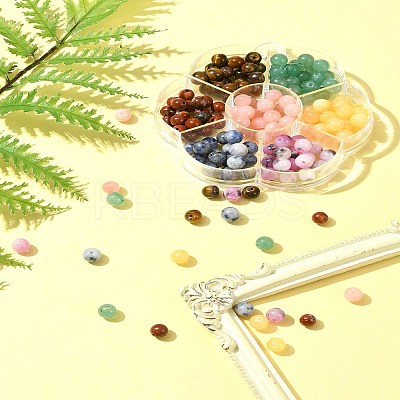 175Pcs 7 Styles Round Natural Tiger Eye & Green Aventurine & Red Jasper & Topaz Jade & Dyed Persian Jade & Blue Spot Jasper & Yellow Jade Box Sets DIY-FS0007-08-1