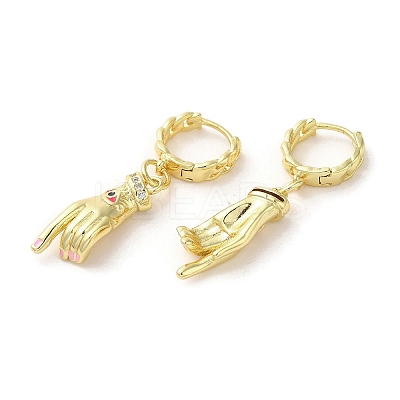 Palm with Horse Eye Real 18K Gold Plated Brass Dangle Hoop Earrings EJEW-Q797-21G-01-1