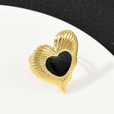 Heart 304 Stainless Steel Enamel Finger Rings for Women RJEW-G355-09G-1