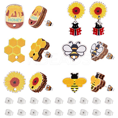 Bee Theme Wooden Stud Earrings WOOD-TA0002-64-1