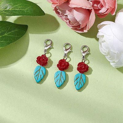 Dyed Synthetic Turquoise Leaf Pendants Decorations HJEW-JM02020-1