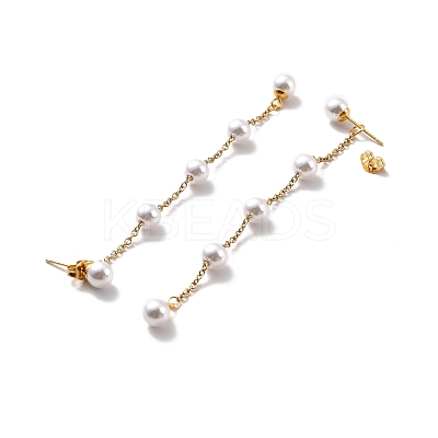 Round Plastic Pearl Beaded Long Chain Dangle Stud Earrings STAS-D179-04G-01-1
