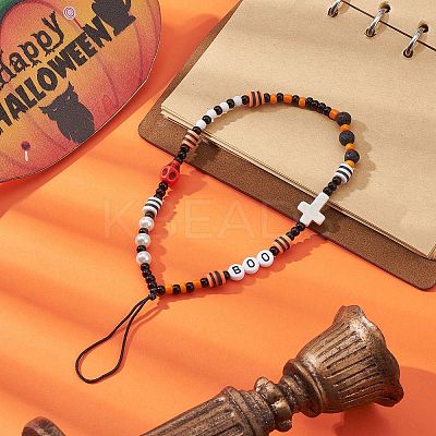 Halloween Glass Beaded Mobile Straps HJEW-TA00004-1