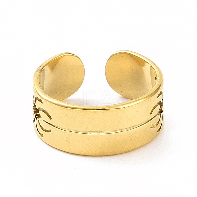 Ion Plating(IP) 304 Stainless Steel Hollow Out Spider Open Cuff Ring for Women RJEW-C053-03G-1