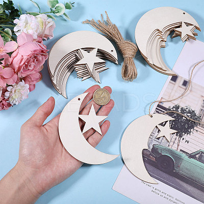 40 Bags 2 Styles Moon & Star Unfinished Blank Wooden Pendants Set for Painting Arts HJEW-CA0001-75-1