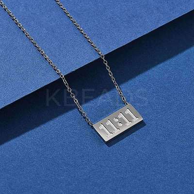 304 Stainless Steel 11:11 Number Rectangle Pendant Necklace with Cable Chains for Women LS-NJEW-NH0001-04P-1