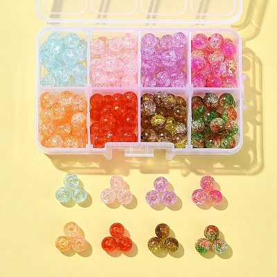 200Pcs 8 Colors Transparent Crackle Acrylic Beads CACR-FS0001-03-1