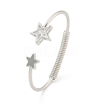 Star Brass Pave Clear Cubic Zirconia Open Cuff Bangles for Women BJEW-G704-03P-1