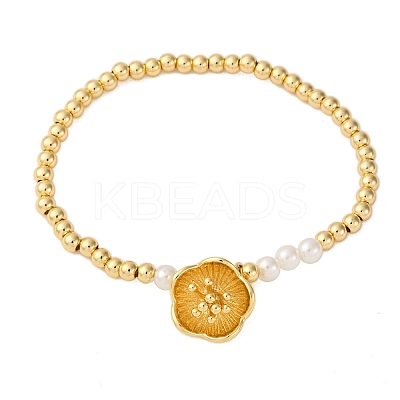 Brass Round Beads Charm Bracelets for Women BJEW-A041-01G-1