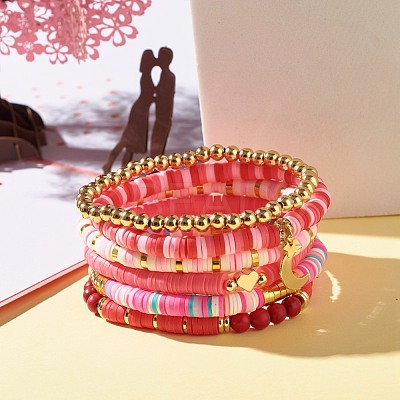 Handmade Polymer Clay Heishi Beads Stretch Bracelets Set BJEW-JB07397-1