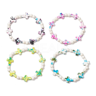 4Pcs 4 Colors Dyed Synthetic Turquoise Round Beads Stretch Bracelets for Women Men BJEW-JB11609-1