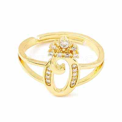Clear Cubic Zirconia Initial Letter with Crown Adjustable Ring RJEW-M139-17O-1