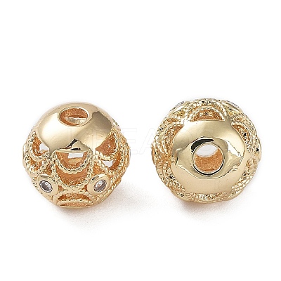 Rack Plating Brass Micro Pave Clear Cubic Zirconia Beads KK-B078-10A-G14-1
