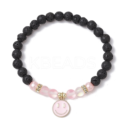 8Pcs 8 Colors Natural Lava Rock & Synthetic Moonstone Beads Stretch Bracelets BJEW-JB11566-1
