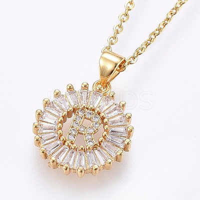 Brass Micro Pave Cubic Zirconia Initial Pendant Necklaces NJEW-H486-30G-R-1