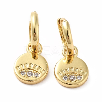 Cubic Zirconia Flat Round with Evil Eye Dangle Hoop Earrings EJEW-E263-14G-1