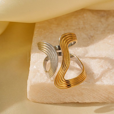 Adjustable 304 Stainless Steel Cuff Rings for Women LS-RJEW-B135-01GP-02-1