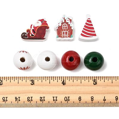 50Pcs 7 Styles Christmas Painted Wood Beads Set WOOD-FS0002-44-1