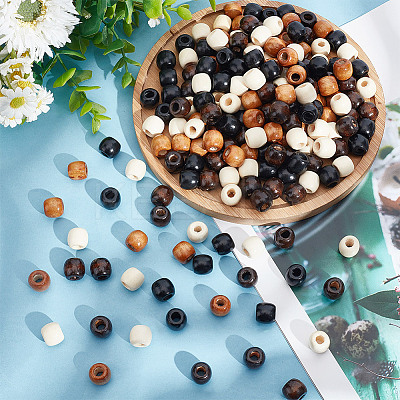 240Pcs 4 Styles Wood European Beads WOOD-GO0001-11-1
