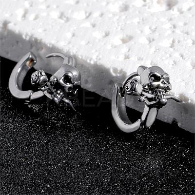 316 Stainless Steel Skull with Rose Hoop Earrings for Men Women EJEW-SZ0001-94-1