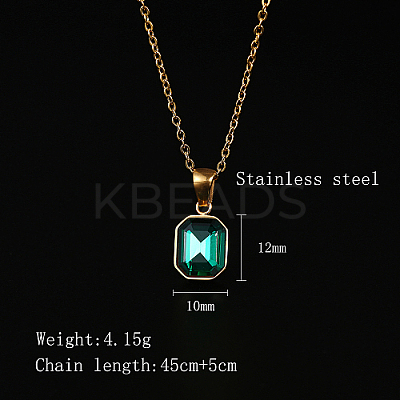 Glass Rectangle Pendant Necklace with Golden Stainless Steel Chains ZR6442-1