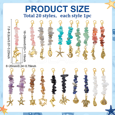 20Pcs Natural & Synthetic Gemstone Chips Pendant Decoration HJEW-PH02095-1
