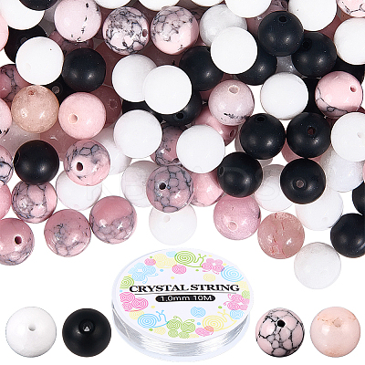 DIY Natural White Jade & Plum Blossom Jasper & Synthetic Black Stone & Turquoise Round Beads Bracelets Making Kits DIY-SC0030-27-1