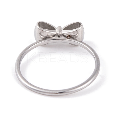Non-Tarnish 304 Stainless Steel Bowknot Finger Ring for Women RJEW-C086-01-P-1