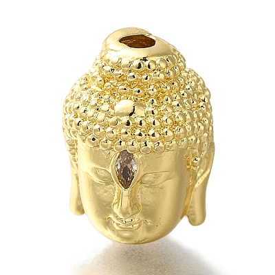 Buddha Head Rack Plating Brass Micro Pave Clear Cubic Zirconia Beads KK-U019-12G-1