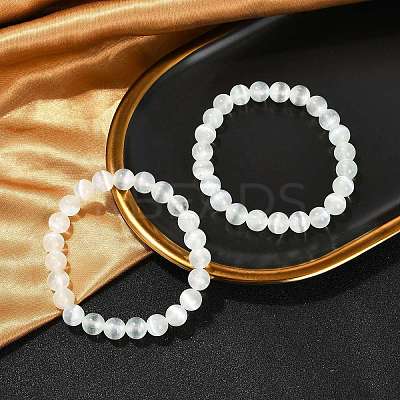 Dyed Natural Selenite Round Beaded Stretch Bracelets for Women G-U005-02J-1