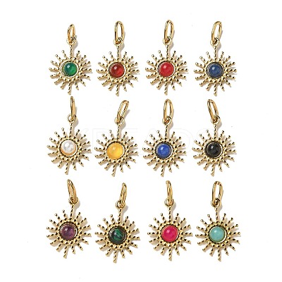 Ion Plating(IP) 304 Stainless Steel with Natural & Synthetic Gemstone Pendants STAS-G351-22G-1