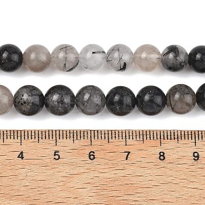 Natural Tourmalinated Quartz/Black Rutilated Quartz Beads Strands G-D361-01A-8-9mm-1