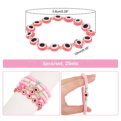10Pcs 2 Style Polymer Clay Heishi Beaded Stretch Bracelets Set BJEW-PH0001-01-1