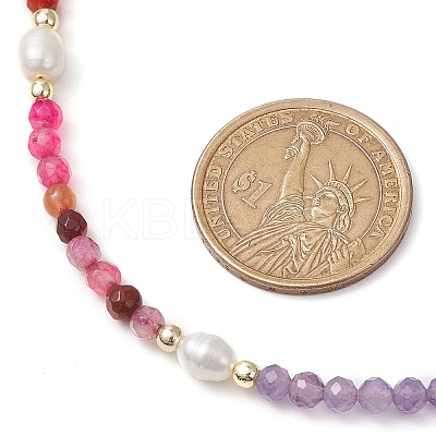 4mm Faceted Round Dyed Natural Agate & Carnelian & Green Aventurine & Aquamarine & Amethyst & Freshwater Pearl Beaded Necklaces NJEW-JN05110-1