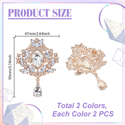 4Pcs 2 Colors Alloy Crystal Rhinestone Brooches for Clothes Backpack JEWB-GA0001-39-1