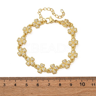 Brass Micro Pave Clear Cubic Zirconia Link Bracelets for Women BJEW-D342-04G-1
